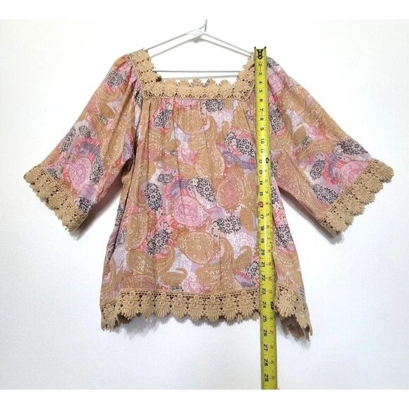 Zac & Rachel Paisley Print Crochet Trim Peasant Top Size L - Picture 5 of 7